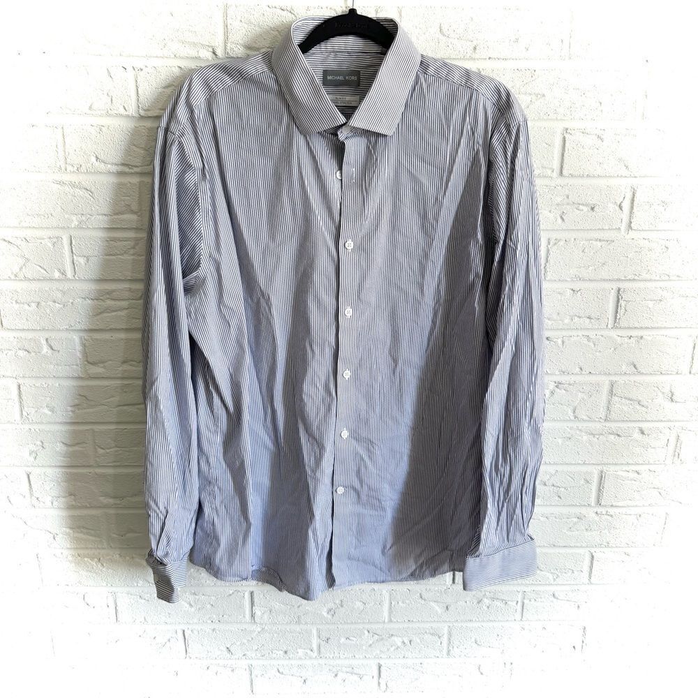 Michael Kors Mens Blue Slim Fit Button Shirt Size 17.5 34/35